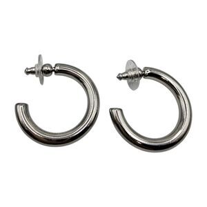 Pierced LOFT Hoop Earrings Modern Style Silver Tone Metal Signed Classic SKU2225